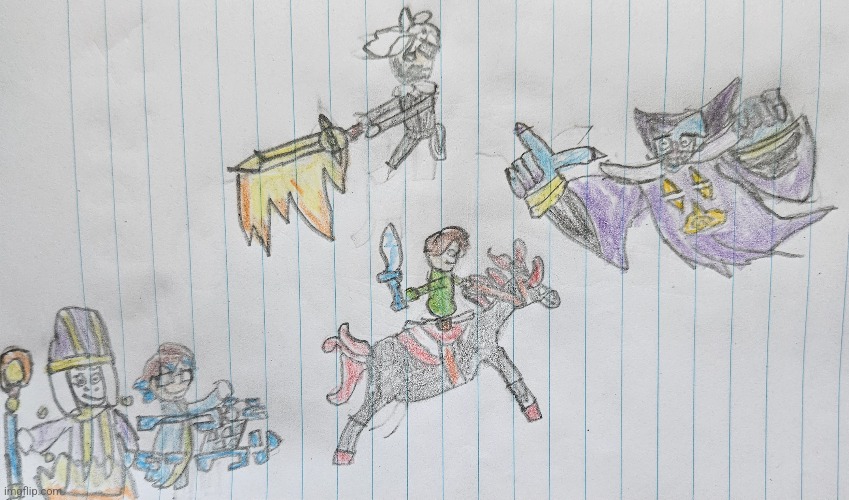 Drew my Miitopia party fighting the Dark Lord | image tagged in drawing,mii,nintendo | made w/ Imgflip meme maker