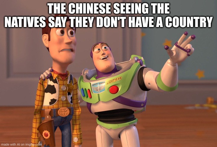 X, X Everywhere | THE CHINESE SEEING THE NATIVES SAY THEY DON'T HAVE A COUNTRY | image tagged in memes,x x everywhere | made w/ Imgflip meme maker