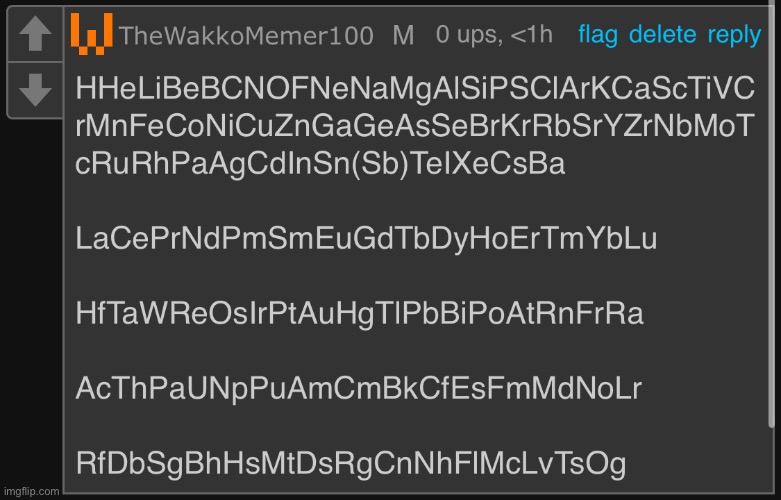 Wakko's Periodic Table | image tagged in wakko's periodic table | made w/ Imgflip meme maker
