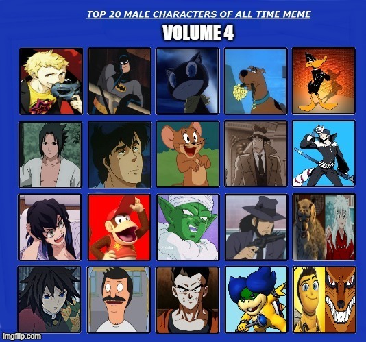 top 20 favorite male characters volume 4 | image tagged in male men volume 4,favorites,top 10,anime,comics/cartoons,videogames | made w/ Imgflip meme maker