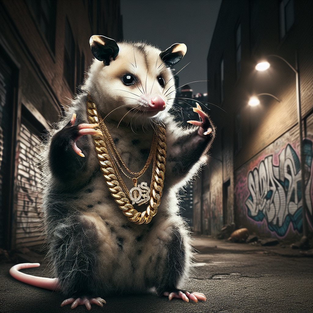 Opossum wearing gold chain throwing gang signs Blank Meme Template