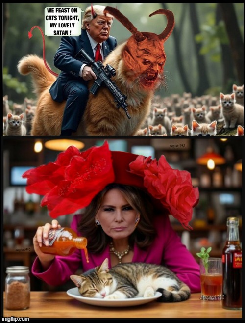 image tagged in melania trump,satan,clown car republicans,donald trump is an idiot,cats,foodie | made w/ Imgflip meme maker