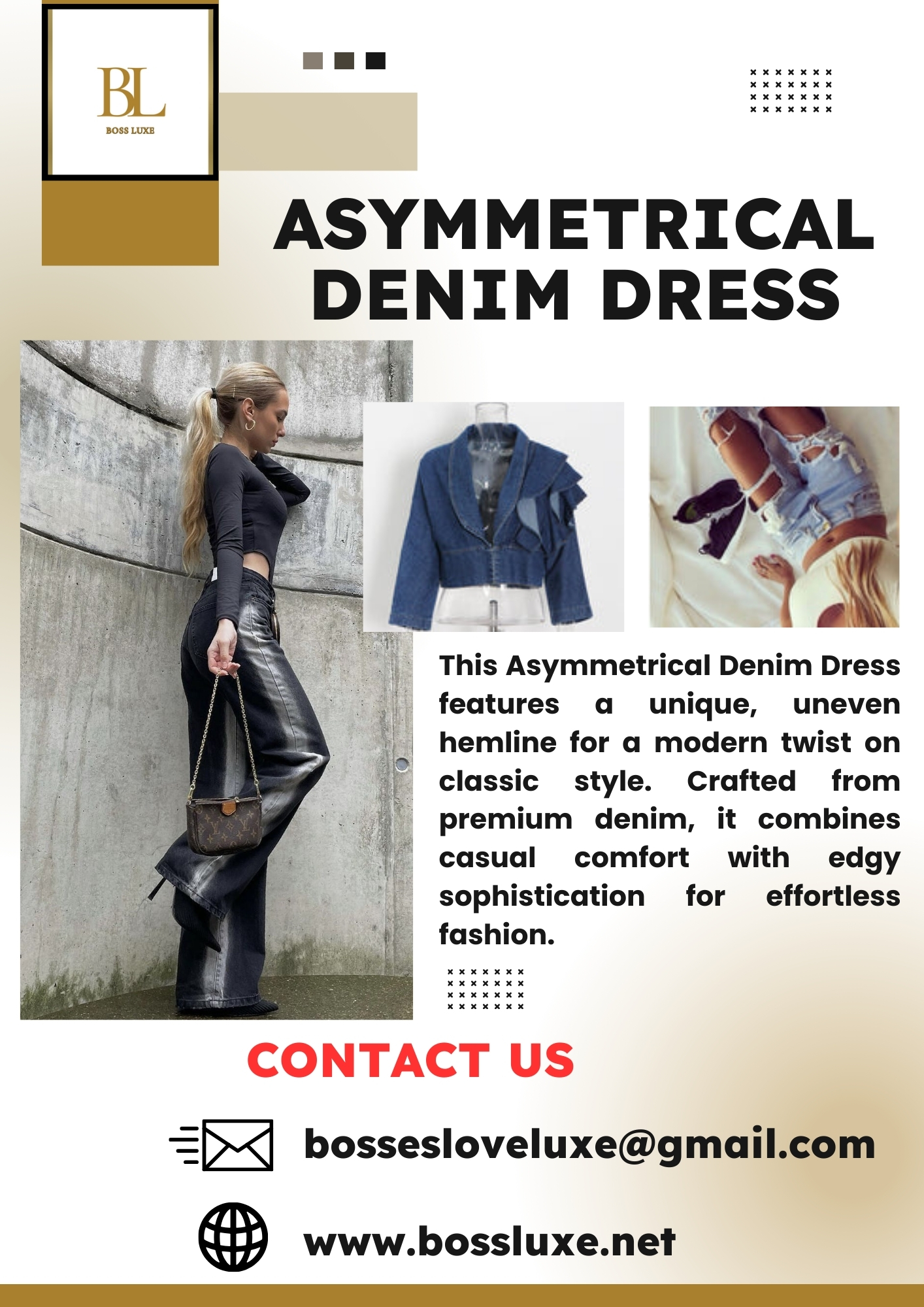 Asymmetrical Denim Dress Blank Meme Template