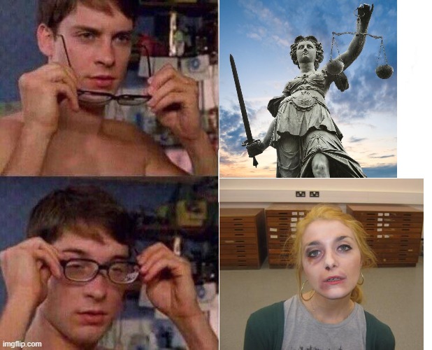 Peter Parker looks at America's legal system | image tagged in spiderman glasses,justice | made w/ Imgflip meme maker