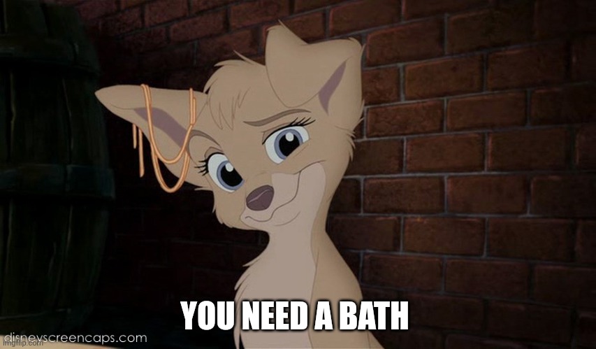 You Need A Bath | YOU NEED A BATH | image tagged in lady and the tramp 2 angel | made w/ Imgflip meme maker