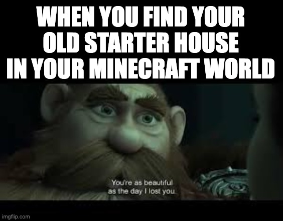 more nostalgia | WHEN YOU FIND YOUR OLD STARTER HOUSE IN YOUR MINECRAFT WORLD | image tagged in you're as beautiful as the day i lost you | made w/ Imgflip meme maker