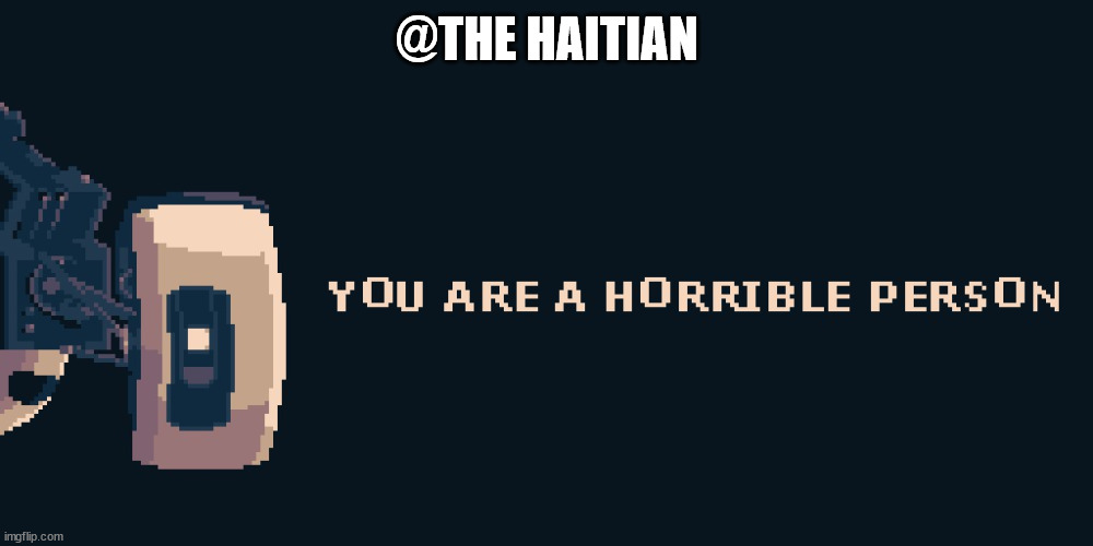 You horrible person | @THE HAITIAN | image tagged in you horrible person | made w/ Imgflip meme maker