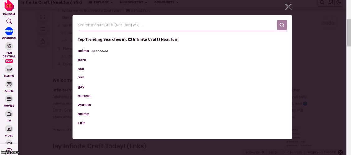 wtf are these infinite craft wiki searches | made w/ Imgflip meme maker