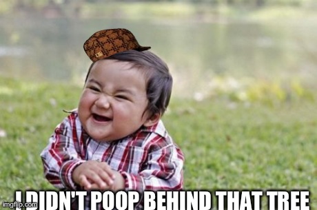 Evil Toddler | I DIDN'T POOP BEHIND THAT TREE | image tagged in memes,evil toddler,scumbag | made w/ Imgflip meme maker