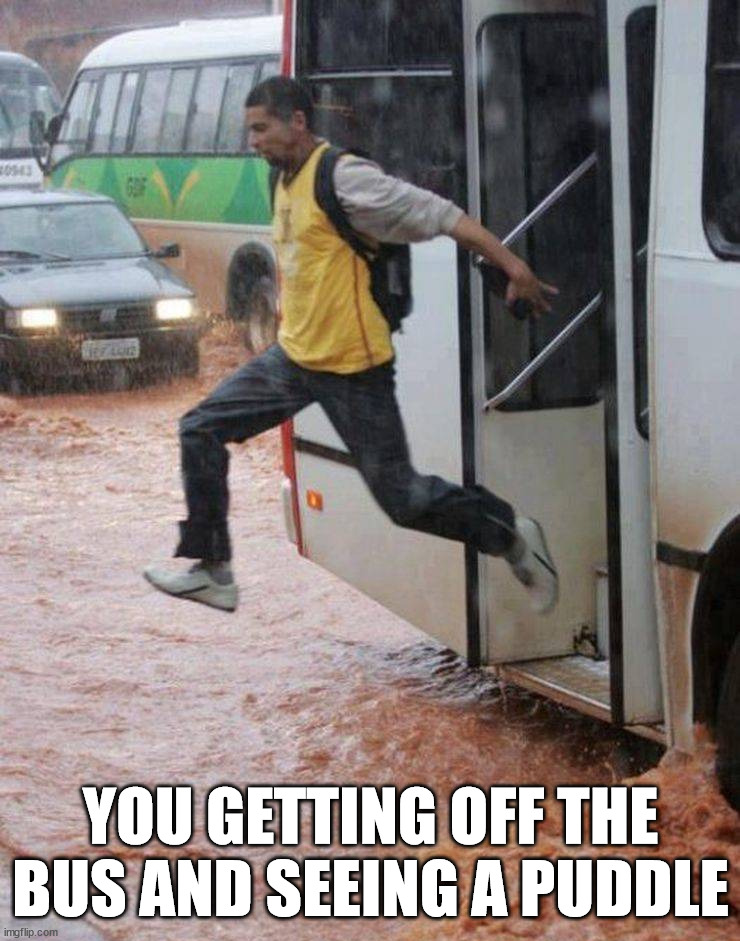 Leap | YOU GETTING OFF THE BUS AND SEEING A PUDDLE | image tagged in school | made w/ Imgflip meme maker