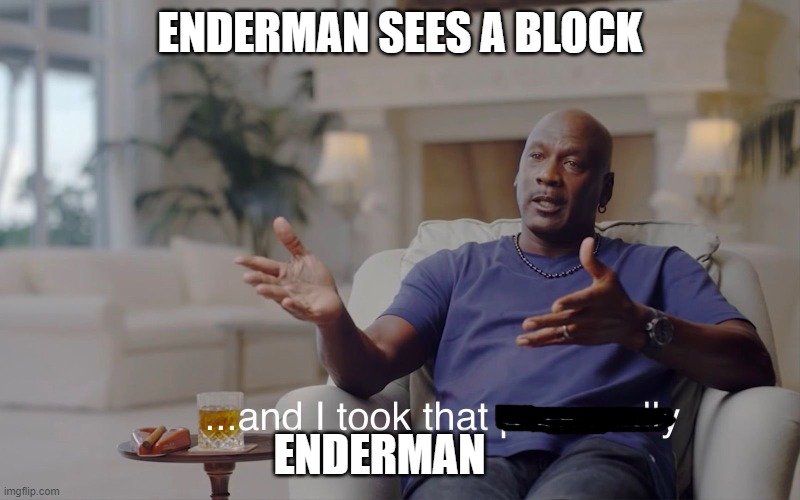 and I took that personally | ENDERMAN SEES A BLOCK; ENDERMAN | image tagged in and i took that personally | made w/ Imgflip meme maker