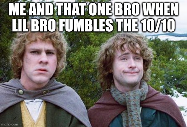 Second Breakfast | ME AND THAT ONE BRO WHEN LIL BRO FUMBLES THE 10/10 | image tagged in second breakfast | made w/ Imgflip meme maker