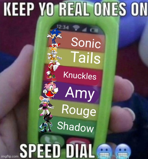 keep yo real ones on speed dial | Sonic; Tails; Knuckles; Amy; Rouge; Shadow | image tagged in keep yo real ones on speed dial | made w/ Imgflip meme maker