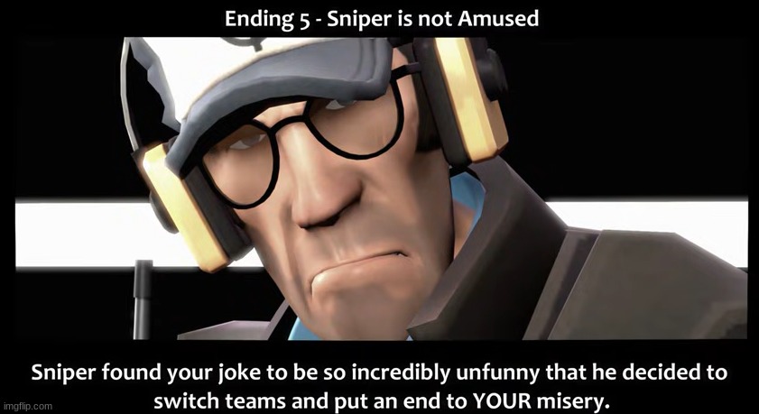 Sniper is not amused. | image tagged in sniper is not amused | made w/ Imgflip meme maker