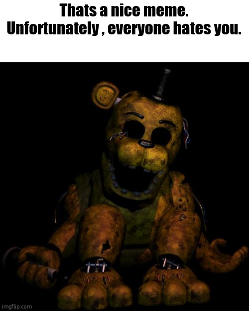 Golden freddy | Thats a nice meme. Unfortunately , everyone hates you. | image tagged in golden freddy | made w/ Imgflip meme maker