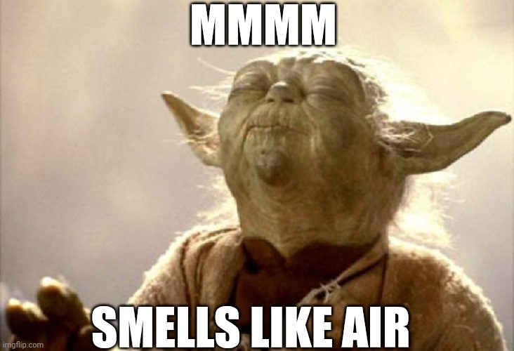 SMELLING YODA | MMMM; SMELLS LIKE AIR | image tagged in smelling yoda | made w/ Imgflip meme maker