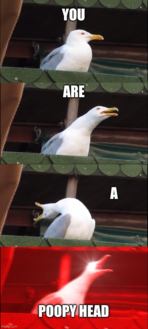 Inhaling Seagull | YOU; ARE; A; POOPY HEAD | image tagged in memes,inhaling seagull | made w/ Imgflip meme maker