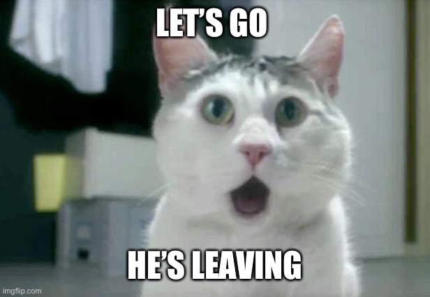 OMG Cat Meme | LET’S GO HE’S LEAVING | image tagged in memes,omg cat | made w/ Imgflip meme maker