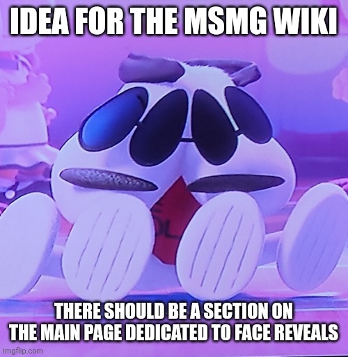 Just an idea. I doubt anyone would actually implement this | IDEA FOR THE MSMG WIKI; THERE SHOULD BE A SECTION ON THE MAIN PAGE DEDICATED TO FACE REVEALS | image tagged in torn,msmg,wiki | made w/ Imgflip meme maker