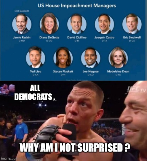 ALL DEMOCRATS , WHY AM I NOT SURPRISED ? | image tagged in i'm not surprised nate diaz | made w/ Imgflip meme maker