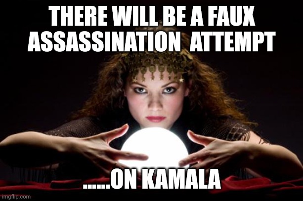 Hearts and minds | THERE WILL BE A FAUX ASSASSINATION  ATTEMPT; ......ON KAMALA | image tagged in fortune teller | made w/ Imgflip meme maker