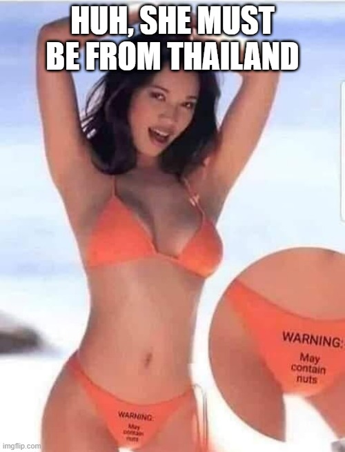 Thailand Warning | HUH, SHE MUST BE FROM THAILAND | image tagged in adult humor | made w/ Imgflip meme maker