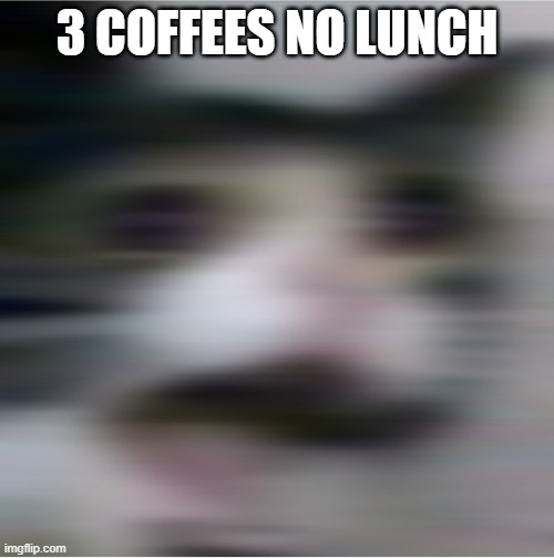 Crying cat but blurred | 3 COFFEES NO LUNCH | image tagged in crying cat but blurred | made w/ Imgflip meme maker