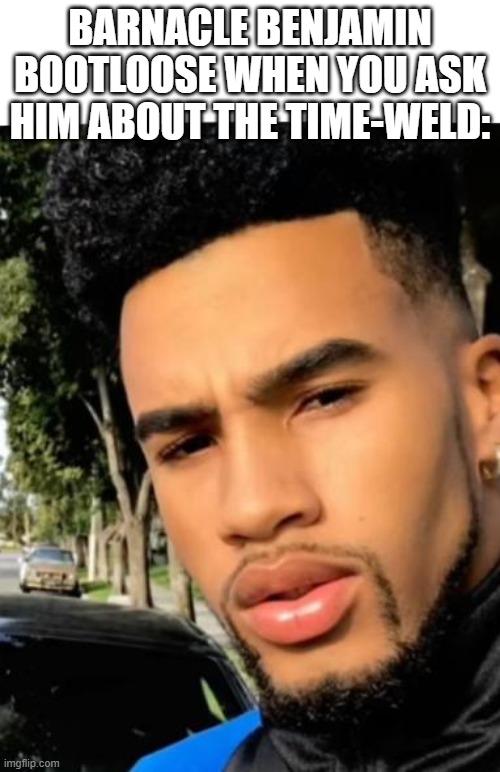 My reaction to that information | BARNACLE BENJAMIN BOOTLOOSE WHEN YOU ASK HIM ABOUT THE TIME-WELD: | image tagged in my reaction to that information | made w/ Imgflip meme maker