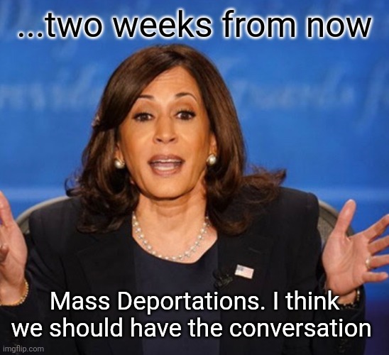 Kamala Harris | ...two weeks from now Mass Deportations. I think we should have the conversation | image tagged in kamala harris | made w/ Imgflip meme maker