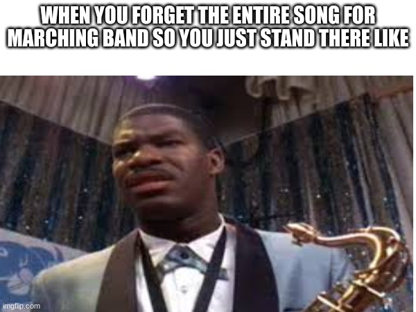 WHEN YOU FORGET THE ENTIRE SONG FOR MARCHING BAND SO YOU JUST STAND THERE LIKE | image tagged in band | made w/ Imgflip meme maker