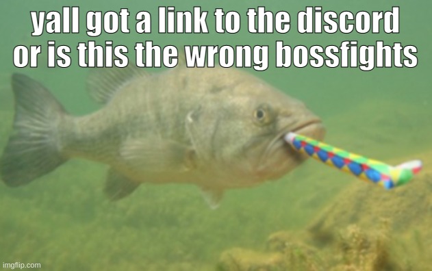 bass with a party blower | yall got a link to the discord or is this the wrong bossfights | image tagged in bass with a party blower | made w/ Imgflip meme maker