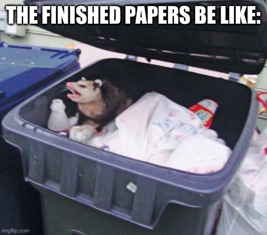 Awesome Opossum | THE FINISHED PAPERS BE LIKE: | image tagged in awesome opossum | made w/ Imgflip meme maker