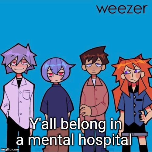 Weezer if it was actually good | Y'all belong in a mental hospital | image tagged in weezer if it was actually good | made w/ Imgflip meme maker