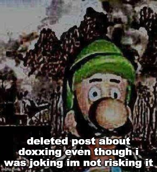 luigi yard stare | deleted post about doxxing even though i was joking im not risking it | image tagged in luigi yard stare | made w/ Imgflip meme maker
