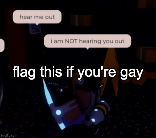 i am NOT hearing you out | flag this if you're gay | image tagged in i am not hearing you out | made w/ Imgflip meme maker