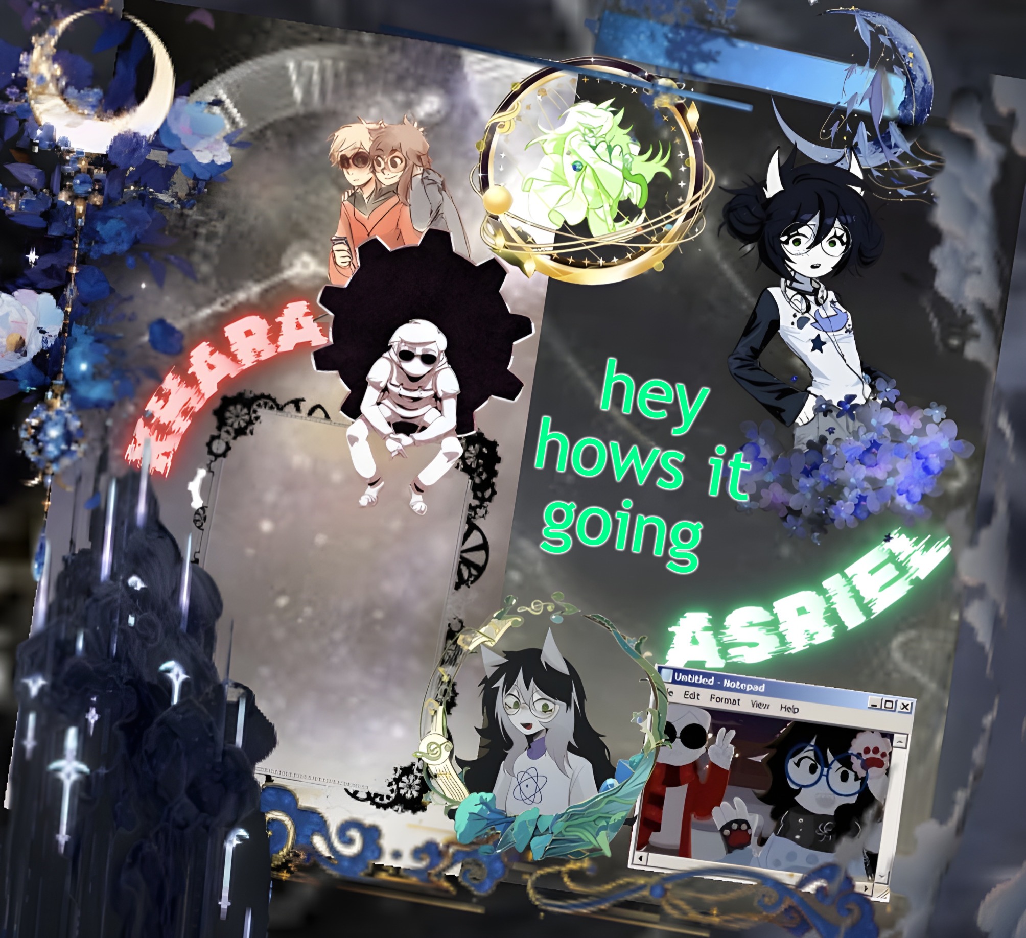 anythin new? | hey hows it going | image tagged in asriel and khara shared template | made w/ Imgflip meme maker