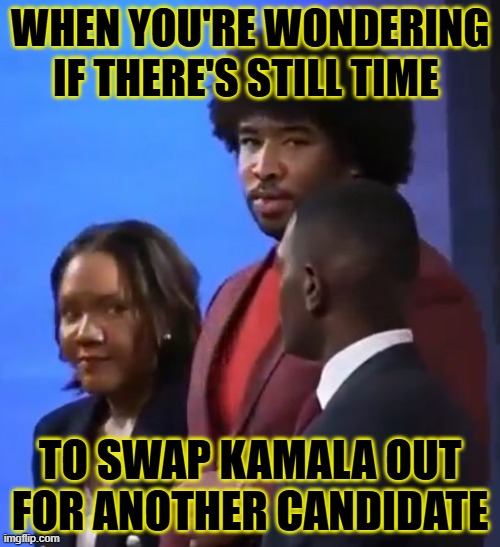 Could be? | WHEN YOU'RE WONDERING IF THERE'S STILL TIME; TO SWAP KAMALA OUT FOR ANOTHER CANDIDATE | image tagged in disaster | made w/ Imgflip meme maker