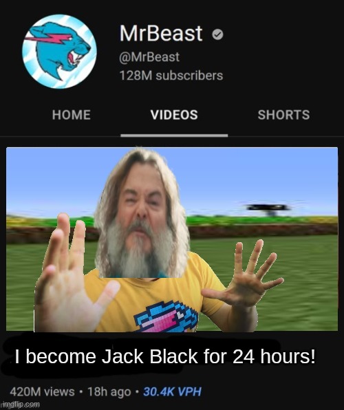 MrBeast thumbnail template | I become Jack Black for 24 hours! | image tagged in mrbeast thumbnail template | made w/ Imgflip meme maker