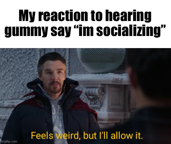 Feels Weird, but I'll Allow It. | My reaction to hearing gummy say “im socializing” | image tagged in feels weird but i'll allow it | made w/ Imgflip meme maker