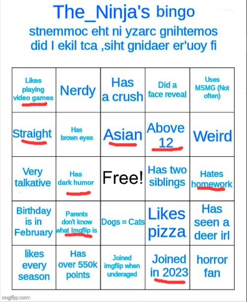 I use msmg often so the MSMG square doesn't count. Anyway my dark humor is darker than you think | image tagged in the_ninja's bingo | made w/ Imgflip meme maker