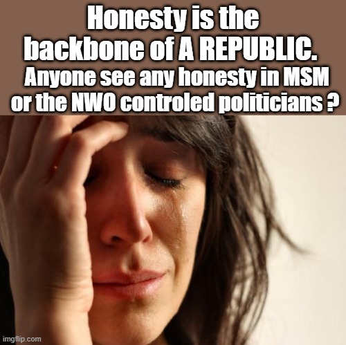 First World Problems | Honesty is the backbone of A REPUBLIC. Anyone see any honesty in MSM or the NWO controled politicians ? | image tagged in memes,first world problems | made w/ Imgflip meme maker