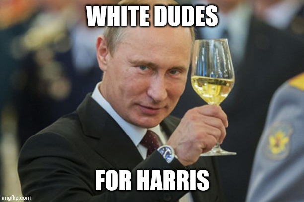 Putin Cheers | WHITE DUDES; FOR HARRIS | image tagged in putin cheers | made w/ Imgflip meme maker