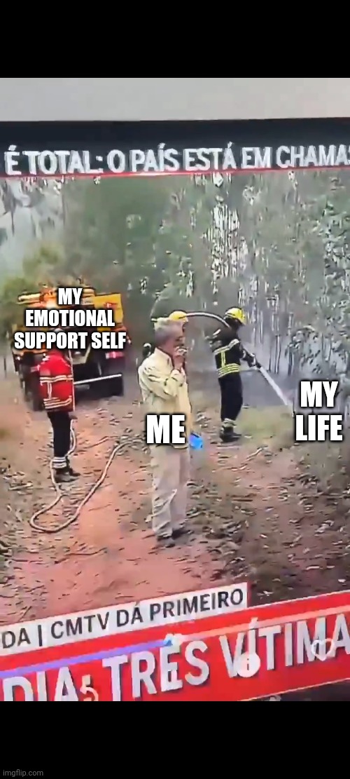 Throwing cigarettes guy | MY EMOTIONAL SUPPORT SELF; MY LIFE; ME | image tagged in memes,funny | made w/ Imgflip meme maker