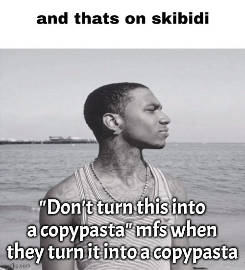 and that's on skibidi | "Don't turn this into a copypasta" mfs when they turn it into a copypasta | image tagged in and that's on skibidi | made w/ Imgflip meme maker