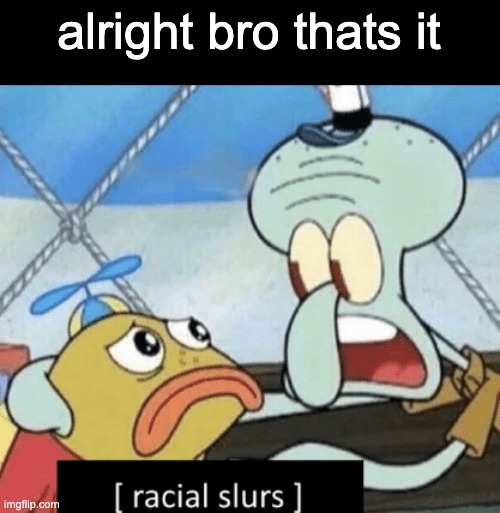 alright bro thats it | image tagged in racial slurs | made w/ Imgflip meme maker