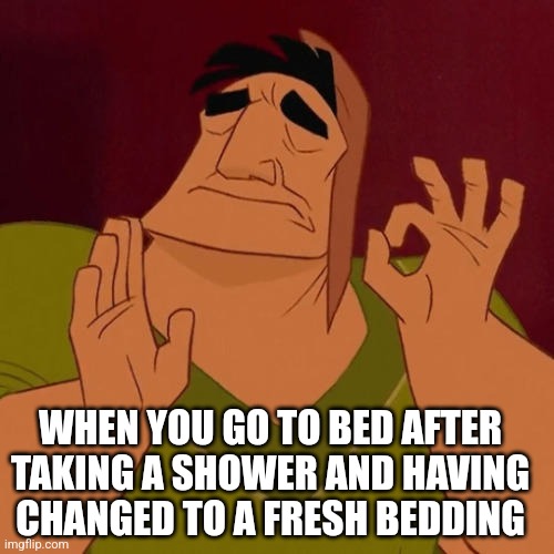 When X just right | WHEN YOU GO TO BED AFTER TAKING A SHOWER AND HAVING CHANGED TO A FRESH BEDDING | image tagged in when x just right | made w/ Imgflip meme maker