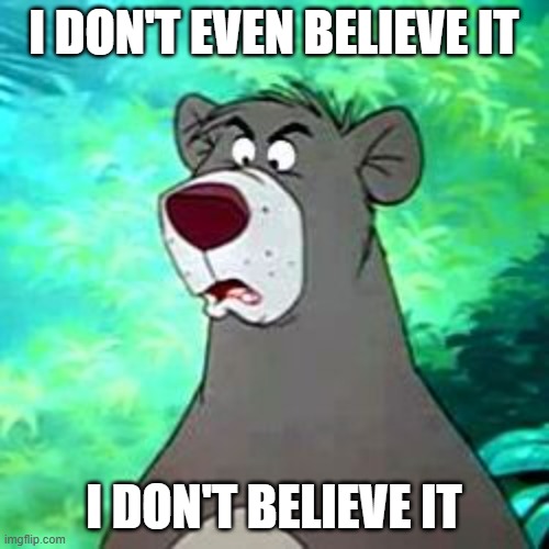 baloo reacting to not being a disney character | I DON'T EVEN BELIEVE IT I DON'T BELIEVE IT | image tagged in baloo,memes,public domain | made w/ Imgflip meme maker