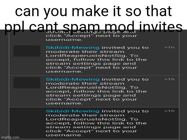 can you make it so that ppl cant spam mod invites | made w/ Imgflip meme maker