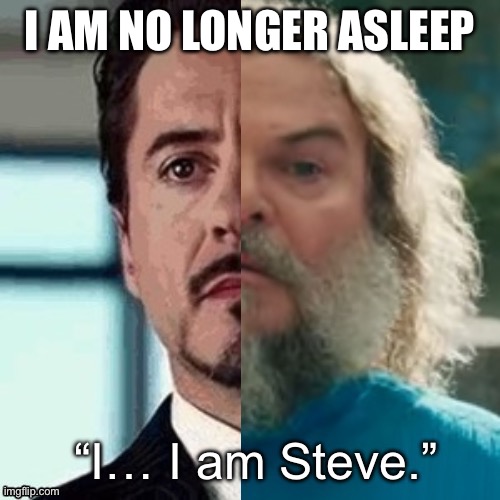 I am Steve | I AM NO LONGER ASLEEP | image tagged in i am steve | made w/ Imgflip meme maker