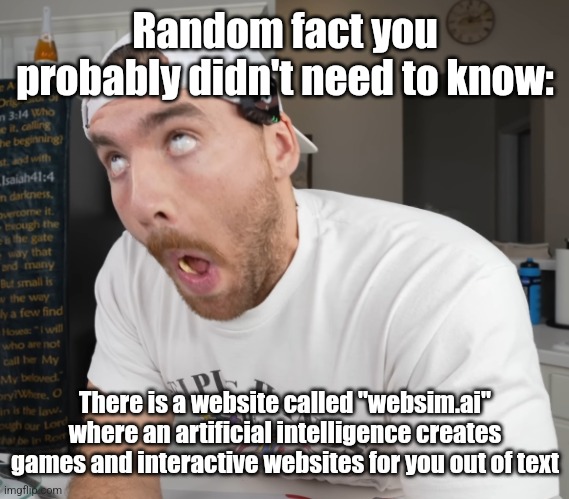 oh my gyat | Random fact you probably didn't need to know:; There is a website called "websim.ai" where an artificial intelligence creates games and interactive websites for you out of text | image tagged in oh my gyat | made w/ Imgflip meme maker